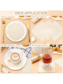 1pc Beige Cocktail Napkin/Dessert Napkin, Folded, 5 X 5 Inch, Disposable Napkin, Suitable For Dinner, Wedding, Birthday Party, Bridal Shower, Reception And Other Events - Multicolor - View 4