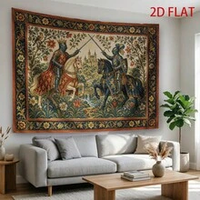 1-Pack Medieval Knight Jousting Tapestry Wall Hanging – Landscape-Oriented Medieval Castle Backdrop; Suitable For Parties, Themed Decor, Photo Booth Backgrounds, Medieval Knight-Themed Events, And Medieval Battle Scene Wall Decoration - Multicolor - View 3
