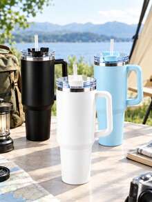 1200ml Double-Layer Stainless Steel Vacuum Insulated Water Bottle, Suitable For Outdoor Sports And Automotive Use, Comes With Large Capacity Cup And Plastic Straw - Multicolor - View 5
