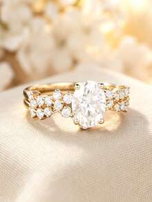 2Pcs Rose Gold Women Oval Stackable Rings Elegant Style Artificial Synthetic Zirconia For Wedding Banquet Party Anniversary No Box. - Gold - View 6