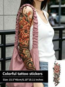 1pc Floral Snake Tattoo Sleeve Temporary Tattoo Sticker, Waterproof Sweat-Resistant Disposable, Suitable For Women And Men, Face, Arm, Waist, Chest, Leg, Abdomen, Neck, Hand, Finger, Back, Party, Dance, Stage Performance, Modern Body Art - Multicolor - View 6