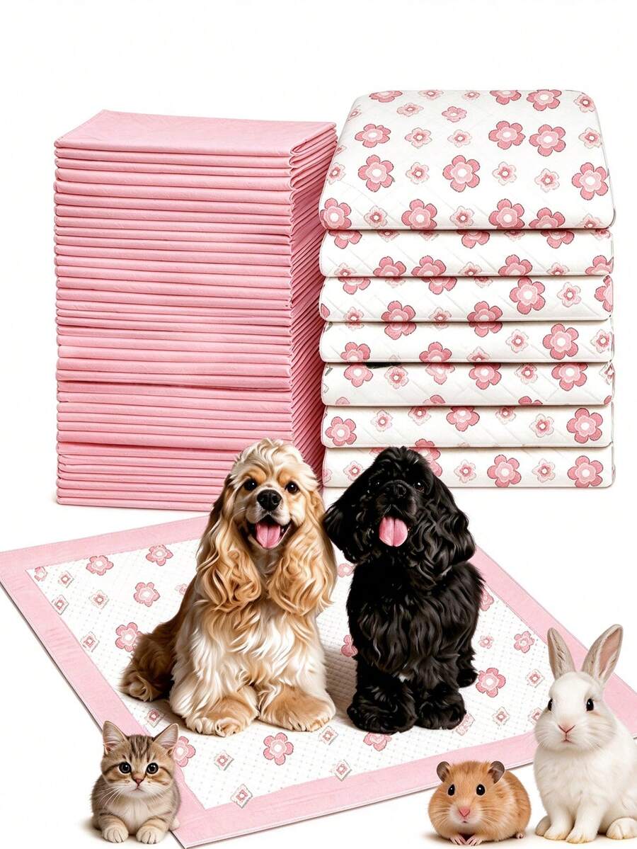 Cute Flower Pattern Dog Pee Pads, Ultra Absorbent & Leak Resistant Disposable Pet Toilet Pads For Puppies, Cats, Guinea Pigs - S - View 1