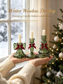 Light Luxury Exquisite High-Quality Glass Candle Holder DIY Gift Set Includes (Candle Holder + Bow + Heart Sticker) Suitable For Home Decor, Room Decor, Party And Holiday Decoration, Office Decor, Living Room Accessory, Also Perfect Gift For Christmas, Halloween, Wedding, New Year With Great Atmosphere - Elegant Gift - View 1