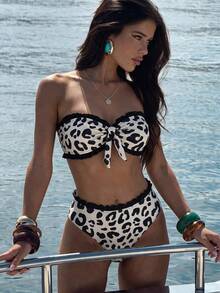 Ladies' Sexy Leopard Print Strapless Bikini 2 Pieces Set Suitable For Island Vacation Swimming Beach - Multicolor - View 1