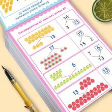 64 Pages Digits 0‑20 Addition & Subtraction Workbook, Preschool Transition Math Practice Book, Kids Educational Reading & Writing Toy, Number Decomposition Arithmetic Activity Book For 3+ Years Old Toddlers Homeschool Classroom Learning Supplies - Pink - View 9