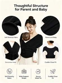 LELE LON 柔軟透氣嬰兒背巾 新生兒抱巾 附臀座 針織布料 育兒背帶 X型嬰兒背巾 - 淺灰色-針織 - 查看 7