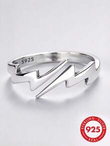 HuooNew 1pc Adjustable 925 Sterling Silver Lightning Openable Ring, Unisex Gift For Valentine - Silver - View 1