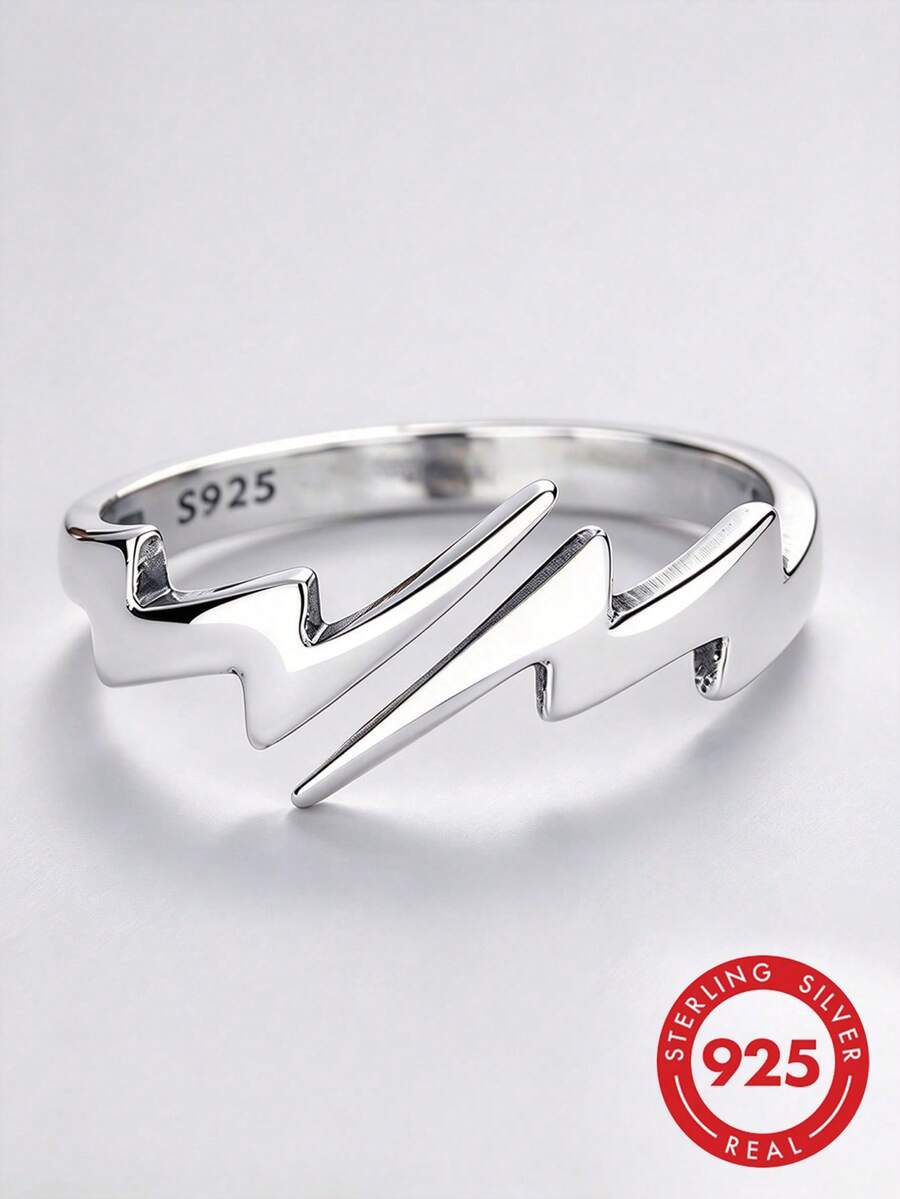 HuooNew 1pc Adjustable 925 Sterling Silver Lightning Openable Ring, Unisex Gift For Valentine - Silver - View 1
