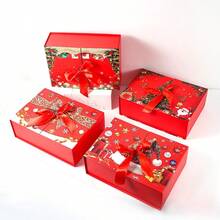 Flat-Style Double-Opening Folding Christmas Gift Box, Christmas Red Bow Top And Bottom Lid Gift Box, Christmas Eve Chocolate Packaging Empty Box, Holiday Gift-Giving Souvenir Box - Multicolor - View 6