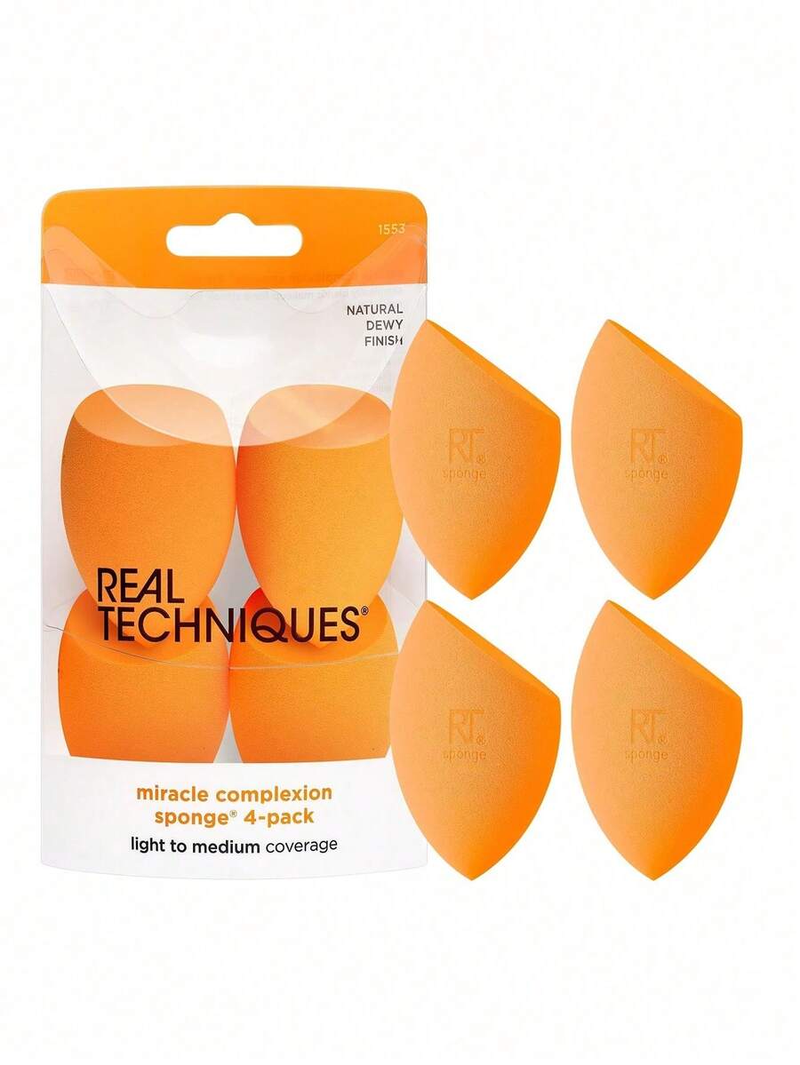 Miracle Complexion 4-Piece Makeup Sponge Set, Suitable For Liquid And Cream Makeup, Creates Buildable Coverage, Natural Dewy Base Makeup Sponge, Latex-Free Foam Material - Multicolor - View 1