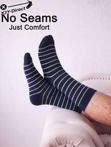 5 Pairs Random Assorted Men's Business Casual Mid-Calf Socks, Breathable, Sweat-Absorbent, Soft, Skin-Friendly, High-Elastic Ribbed Cuff, Navy Blue Series Striped, Argyle, Star Pattern, Multi-Style, Office, Commute, Home, Daily Wear, All-Season - Multicolor - View 5