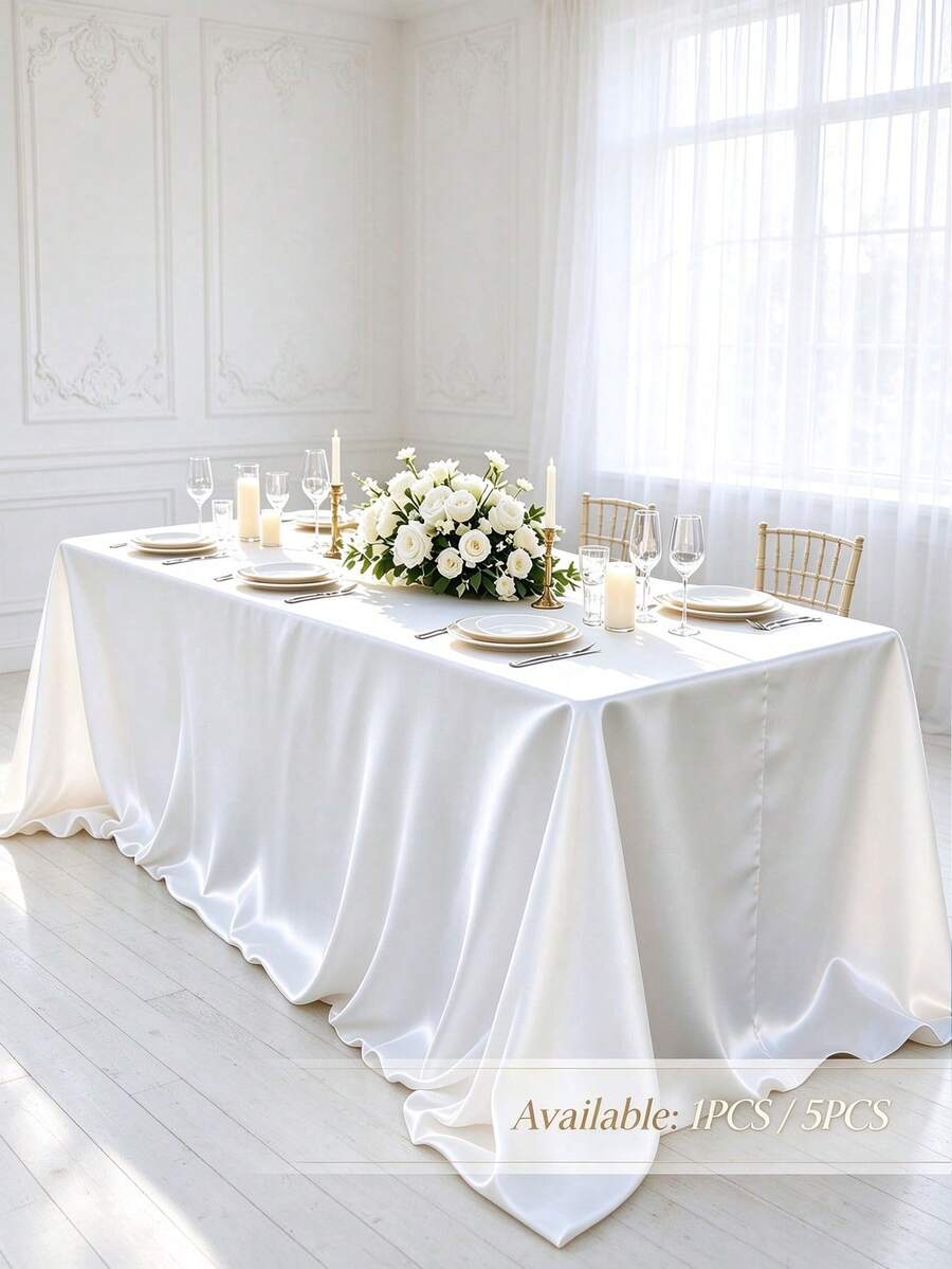 1/5pcs Satin Tablecloth, Wedding Decor Long Tablecloth, Rectangular Smooth Soft Satin Tablecloth, Wedding Banquet Table Decor, Birthday Party, Suitable For Indoor And Outdoor Restaurant, 58x102 Inches, All Season