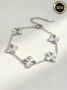 1pc Fashion Stainless Steel Laser Four-Leaf Clover Bracelet, Gift For Women, Party, Holiday - Multicolor - View 6