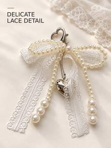 1-2pcs Plastic Sweet Pearl Bow Keychain, Heart-Shaped Lace Pendant, Korean Y2K Car Key Ring, Bag Charm, Minimalist Girly Style - Multicolor - View 3