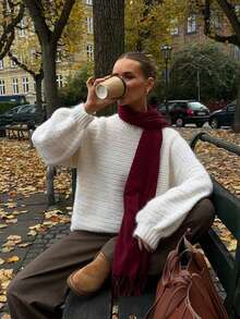 1PC Solid Color Tassel Women's Scarf, Soft And Warm Autumn And Winter Shawl, Elegant Academic Style Wrapped, Daily Wear For Seasonal Transitions - Multicolor - View 2