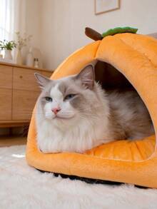 1pc-Pumpkin Shaped Cat Hideout House- Soft Indoor Pet Tent Suitable For Cats And Puppies, Suitable For Autumn And Winter - Multicolor - View 2