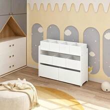Storage Unit Toy Rack Storage Rack With 9 Storage Boxes - White + Wood - View 7