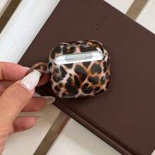 Fluffy Leopard Print Earphone Case With Hanging Ring, Compatible With Apple 5/ 4/ 2/ 3/ Pro 3/ Pro 2, Cute Protective Cover With Pendant, Korean Style Earphone Case For Women - Brown - View 8