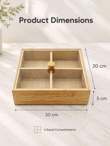 1pc Bamboo And Wood Compartmentalized Storage Box With Clear Acrylic Lid – Desktop Organizer For Dried Fruit, Snacks, Jewelry, And Sundries; Suitable For Living Room Coffee Tables. - 4-compartment + Lid 20*20cm - View 4
