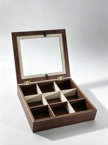 1 pieza Caja de almacenamiento de bolsas de té de madera con 9 compartimentos, organizador de bolsas de té dividido, estante de almacenamiento de té con múltiples ranuras, adecuado para encimera de cocina, estación de café, decoración del hogar, regalo de inauguración de la casa - Marrón - Ver 6