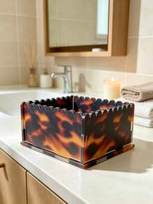 Vintage Turtle-Shaped Wavy Edge Acrylic Tissue Box, Fashionable Desktop Napkin Holder, Leopard Print Tabletop Storage Organizer, Suitable For Christmas Dining Table, Office, Vanity, Nightstand, Home Decor, Christmas And Thanksgiving Housewarming Gift - Leopard Print - View 3