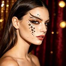 4 Lembar Stiker Tato Wajah Macan Tutul, Tato Sementara Riasan Mata Motif Cheetah, Seni Tubuh Meriah untuk Pesta Panggung, Halloween, dan Pesta Dansa - MultiWarna - View 3