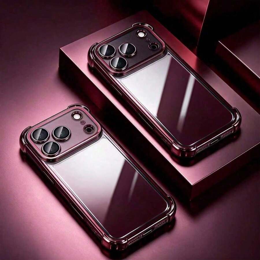 1入裝時尚酒紅色 TPU 手機殼，電鍍邊角，日常使用，送給朋友、媽媽、閨蜜的禮物，適用 Apple 11、13、Apple 16 Pro Max、Apple 17、14 Pro Max、Apple 15、14、17 Pro Max、18 Pro Max