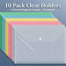 5/10pcs Macaron Color A4 Transparent Snap Button File Folder, Thickened Large Capacity Storage Bag For Student Documents And Office Use - Multicolor - View 5