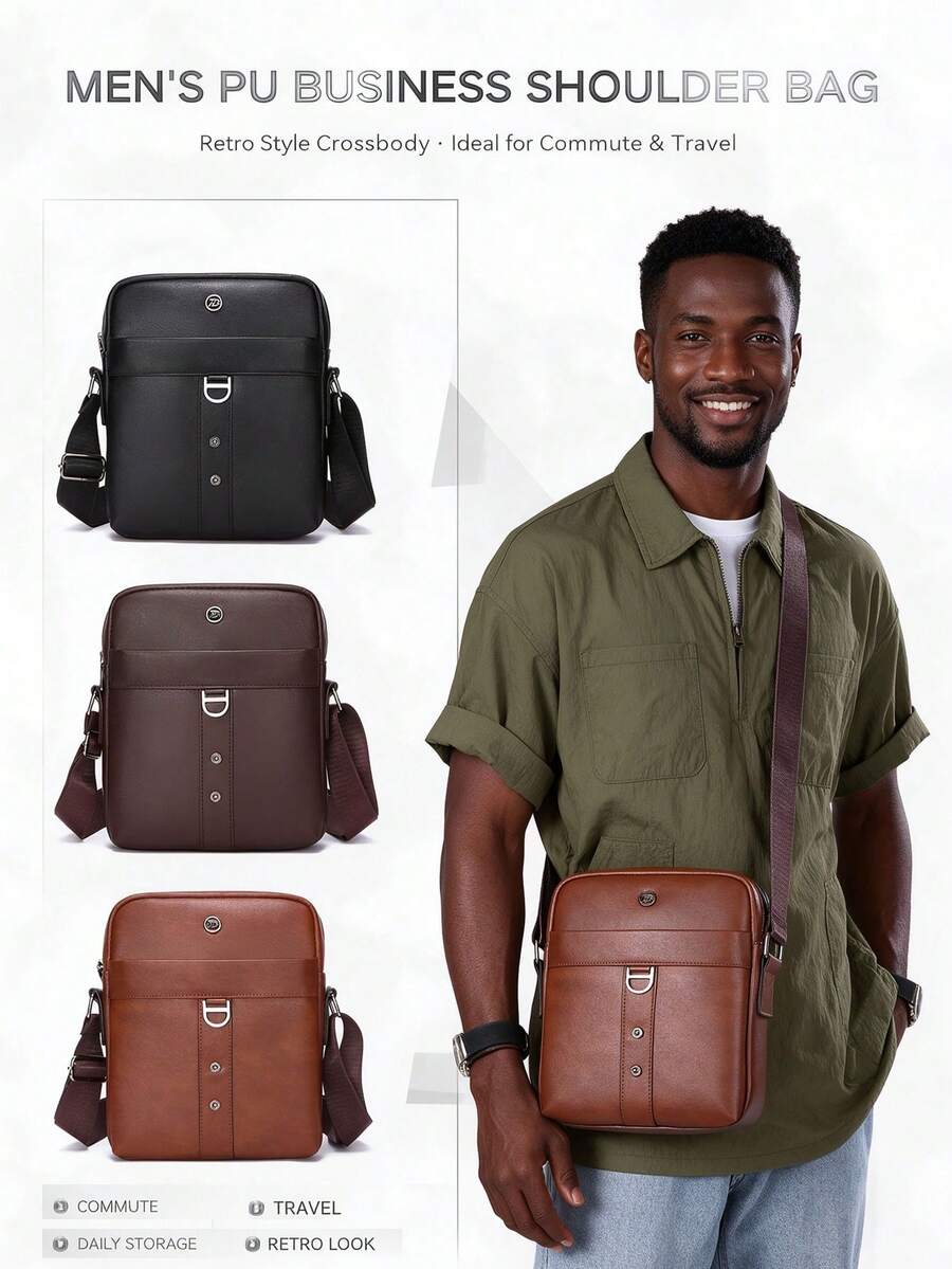 BEIQIANDAI 1 buah Tas Selempang Pria Vintage PU, Tas Tangan Multi-Kompartemen Kapasitas Besar, Tas Ransel Kecil Satu Bahu untuk Bisnis, Perjalanan, Belanja, atau Klub.