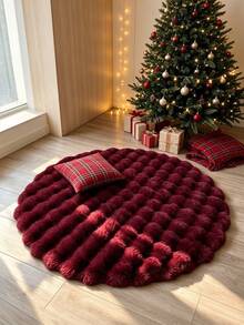 1pc Burgundy Round 3D Fluffy Bubble Rug, Christmas Decoration Mat, New Year Festive Decor, Suitable For Bedroom Living Room, Luxury Soft Plush Round Carpet, Bedroom Living Room Home Decor, Bedroom Carpet, Rug, Area Rug, Mat, Home Decor, New Year Decor, Winter Decor, Room Decor, Washable Carpet, Floor Decor - Multicolor - View 1