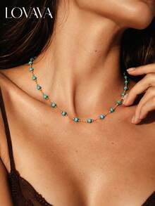 Stainless Steel Boho Turquoise Beaded Necklace For Daily Wear - Turquoise - View 4