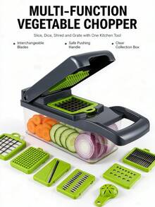 Multifunctional Vegetable Chopper 16-In-1 Set, Vegetable & Fruit Slicer, Food Grinder, Onion Chopper, Potato Dicer All-In-One, With Storage Container And Multiple Interchangeable Blades, Press-Down Operation For Fast Shredding, Slicing, And Dicing, Suitable For Onion, Potato, Carrot, Cucumber And Various Fruits & Vegetables, 14-Piece / 16-Piece Set Optional, Complete Blade Accessories, Essential Practical Kitchen Tool For Daily Meal Prep And Food Processing, Time-Saving And Effortless - View 1