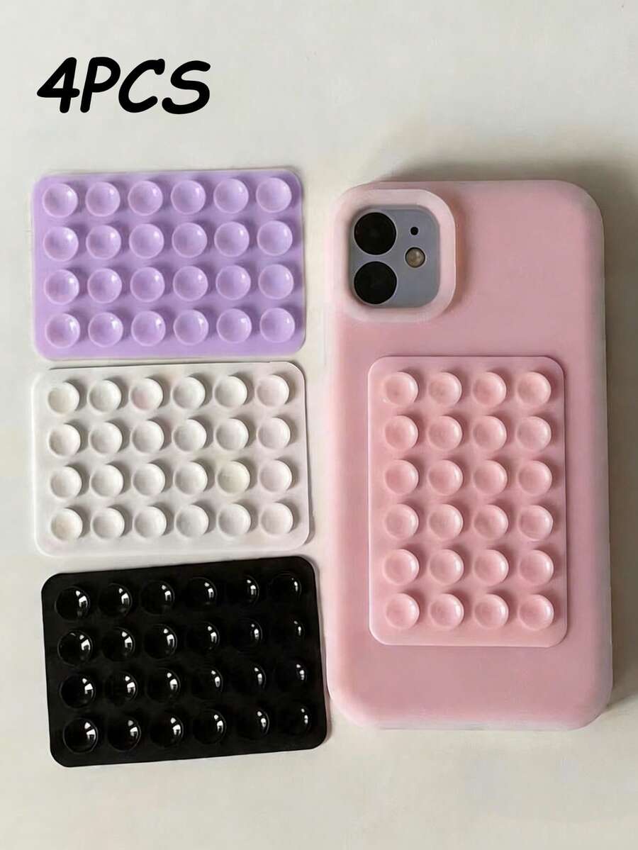 4pcs Silicone Suction Cup Phone Stickers, Strong Adhesion, Firmly Attach To Various Smooth Surfaces; Self-Adhesive, Washable And Reusable, Multi-Functional Phone Stand Function, Compatible With All Phone Models - Multicolor - View 1