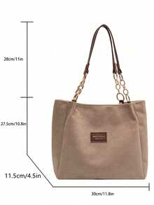 1pc Solid Color Suede Large Capacity Shoulder Tote Bag With Zipper, Fashionable Commuter Style Suitable For Travel, Shopping, Dating, Office, College, Work, Business, Commuting, Outdoor, Outing - Khaki - View 2