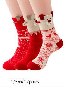 12/6/3/1 Pair Women's Christmas Socks, Autumn/Winter Warm Comfortable Cute 3D Little Ears Christmas Gift, Cute Cartoon Long Socks, Highly Attractive Christmas Socks, Casual Fashion Suitable For Daily Use - Multicolor - View 11