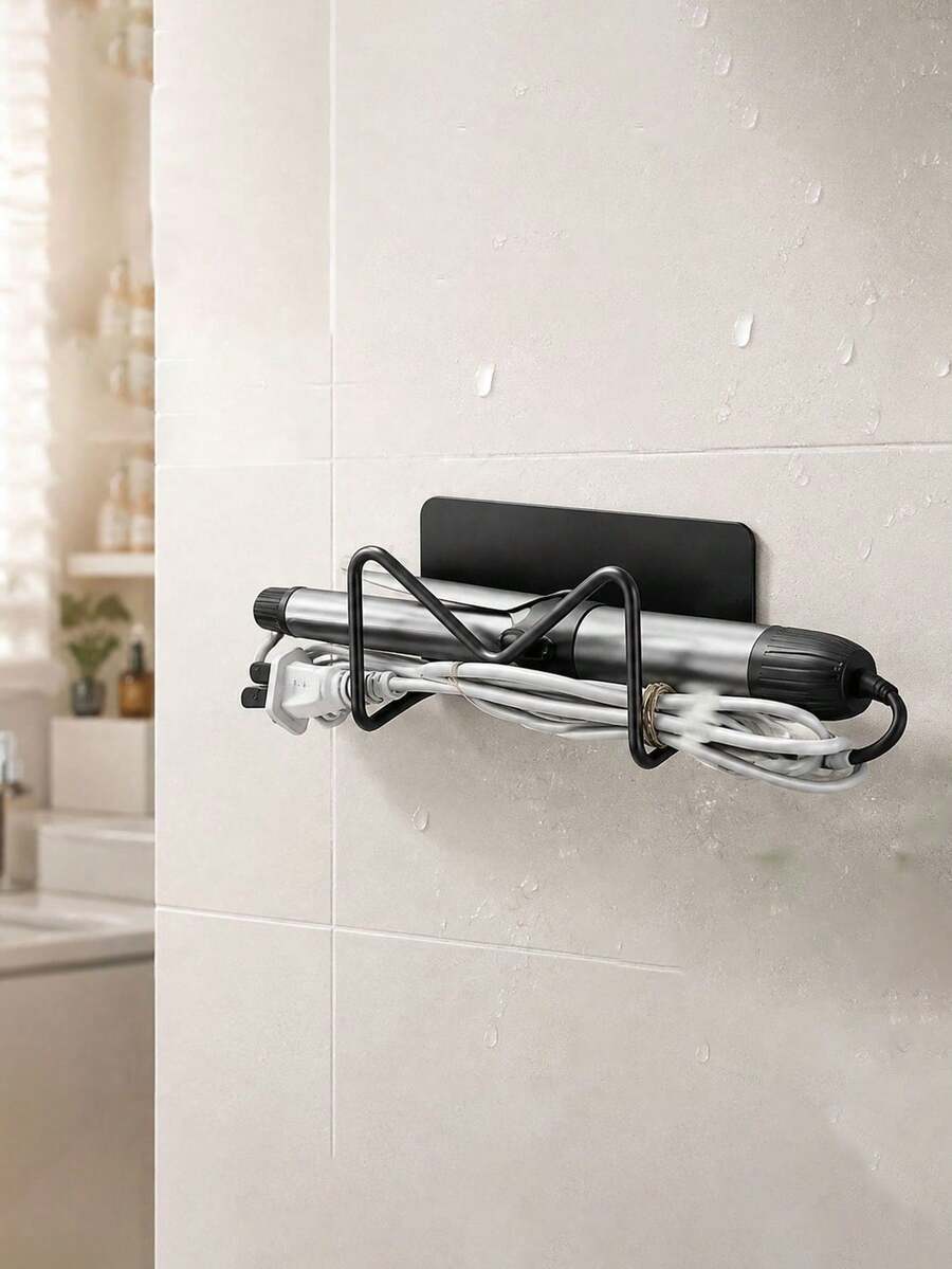 2pcs Curling Iron Holder Bathroom/Kitchen Wall-Mounted No-Drill Multi-Function Storage Rack - Multicolor - View 1