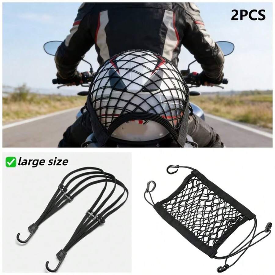 2pcs Strap Rope Elastic Motorcycle Hook Rope / Motorcycle Helmet Mesh Elastic Strap Black Mesh Luggage Organizer For Storage