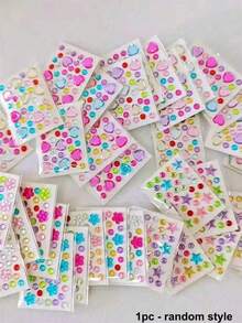 Rainbow 3D Glitter Gem Stickers, Bright Heart & Star Sequin Stickers, Self-Adhesive Rhinestone Design, Suitable For Makeup, Clothing, Multi-Color Diamond Face Decor, Perfect For Valentine's Day, Holiday Party Events - Multicolor - View 10