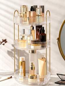 1pc 1/2/3 Tier 360° Rotating Multi-Function Cosmetic Storage Rack, Large Capacity Bathroom Toiletries Organizer, Transparent Desktop Storage Box For Skincare Products On Vanity, Strong Detachable Multi-Function Organizer Rack, Suitable For Tall Bottles - Multicolor - View 2