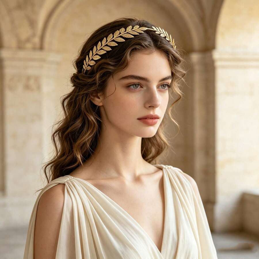 1pc Crown Floral Wreath Roman Emperor Gold Leaf Headband, Caesar Headpiece, Cosplay Party Accessory, Halloween Decoration - Gold - View 1
