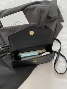 1pc Black Solid Color PU Small Square Handbag For Women - Black - View 4