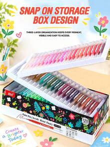 BIA 120 Colors Gel Pen Set - 1.0mm Tip, Acrylic Metallic Glitter Coating Marker Pens, Multi-Color Markers, Needle Pens, Ballpoint Pens, Eyeliner Pens, Perfect For Vibrant Color Writing And Sketching, Smooth Writing, For Painting, Highlighting, Note-Taking, Crafting, Office Use - Multicolor - View 3