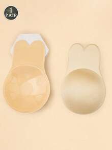 1 Pair Reusable Rabbit Ear Seamless Nipple Covers, Invisible Lift Breast Petals, Non-Slip Stable Anti-Shift, Solid Color Minimalist Lingerie Accessory, Hand Washable, Easy To Clean And Maintain - Beige - View 5