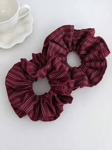 1pc Vintage Red Plaid Striped Slim Waist Hair Tie, New College Style Premium Versatile Bun Hair Accessory - Multicolor - View 9