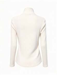 Women's Semi-High Neck Thermal Lined Base Layer Top, Autumn/Winter Patchwork Fishbone Design - Apricot - View 5