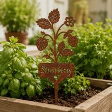 Acrylic Vintage Plant Labels, Strawberry And Tomato Patterns, Distressed And Antique Appearance, Suitable For Garden, Yard And Potted Plant Decoration, Also Used For Identifying Plant Species - Rusty Strawberry Garden Stake - View 3