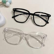2 Pairs Women's Fashion Square Frame Non-Prescription Glasses, Black + Transparent PC Frame, Versatile Literary Style, Suitable For Office, Weekend, Back To School, Dating, Outings And Fashion Accessory - Clear - View 2