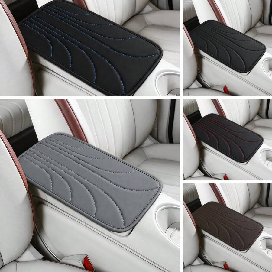 1pc PU Leather Car Armrest Pad - Minimalist Stitching Breathable Non-Slip, Center Console Protector, All-Season Use, Elastic Fit Easy Installation, Car Interior Accessory - Multicolor - View 1