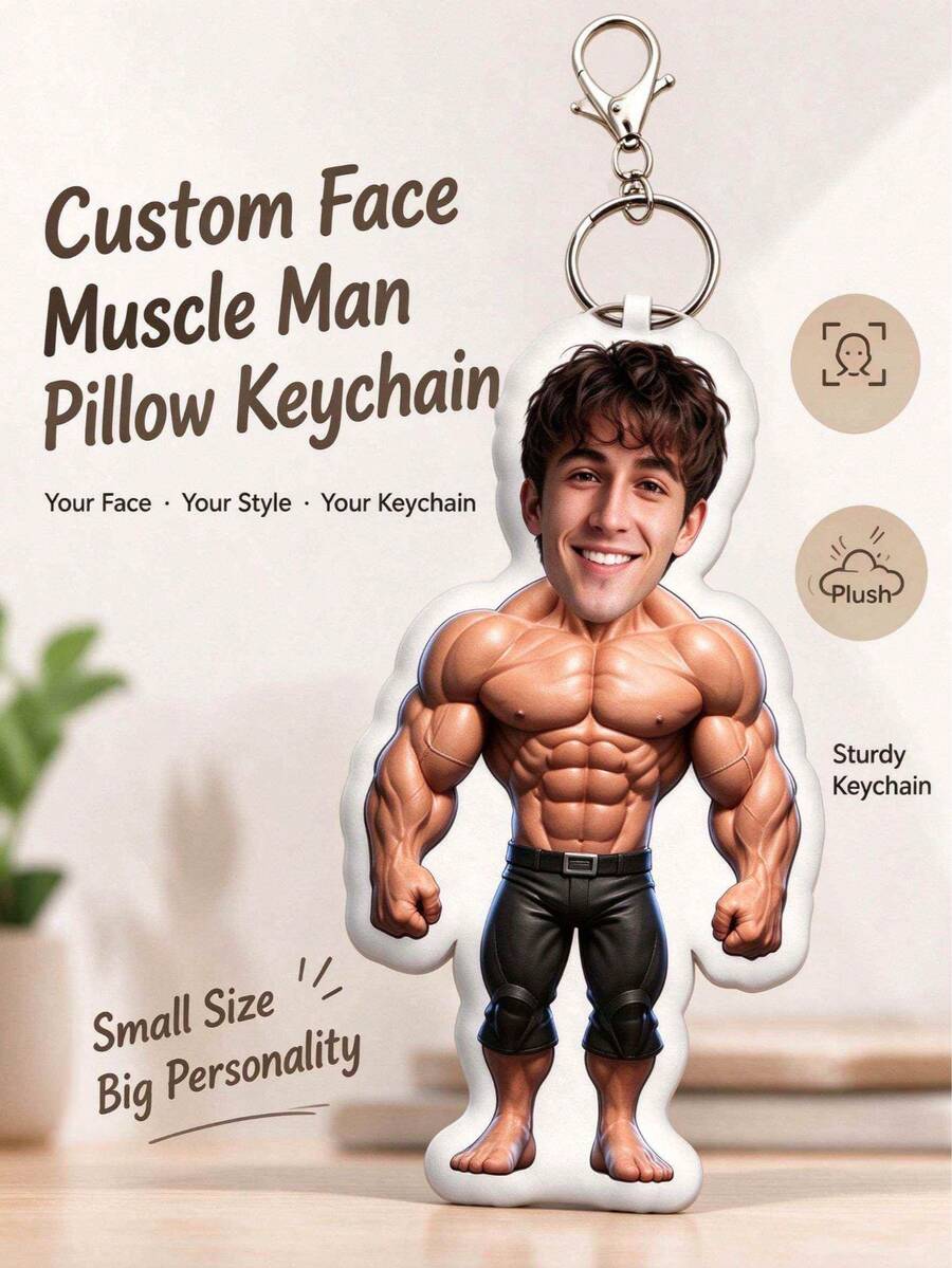 Customized Photo Keychain, Personalized Keychain, Muscular Man, Suitable For Father's Day, Mother's Day, Halloween, Christmas Eve, Valentine's Day, Birthday, Anniversary