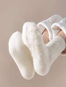 1/3/6 Pairs Women' Winter Thermal Socks - Thick Plush Lining Warm Snow Suitable For Weather, Soft Machine Washable Polyester Sole Socks, Outdoor Use, Unisex Suitable For - Multicolor - View 5